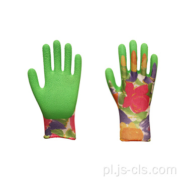 Seria ogrodowa zielony druk palmowy poliestrowe rękawiczki ogrodowe
